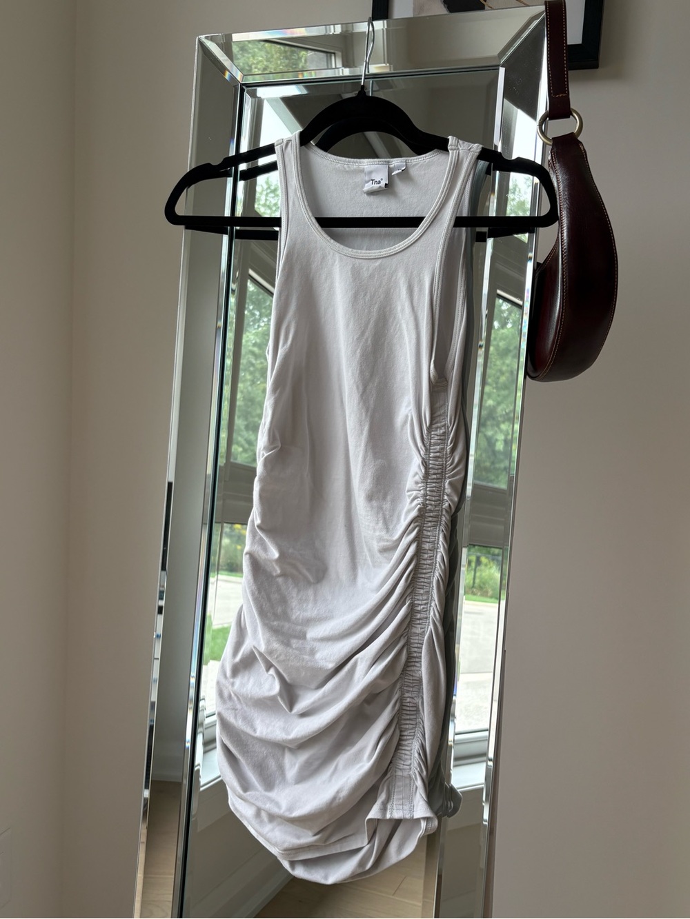 Sleeveless TNA Ruched Side Tank Dress in White